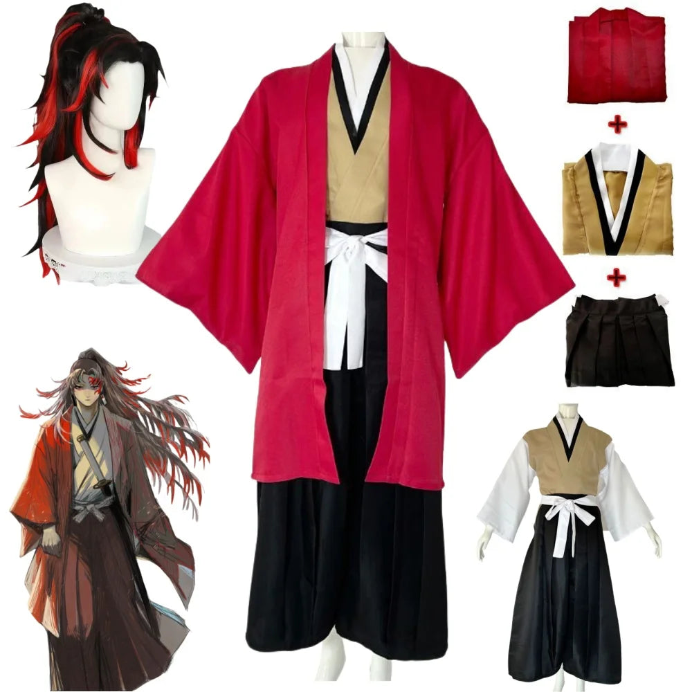Complete Demon Slayer Yoriichi cosplay costume with wig, kimono, and accessories for fans