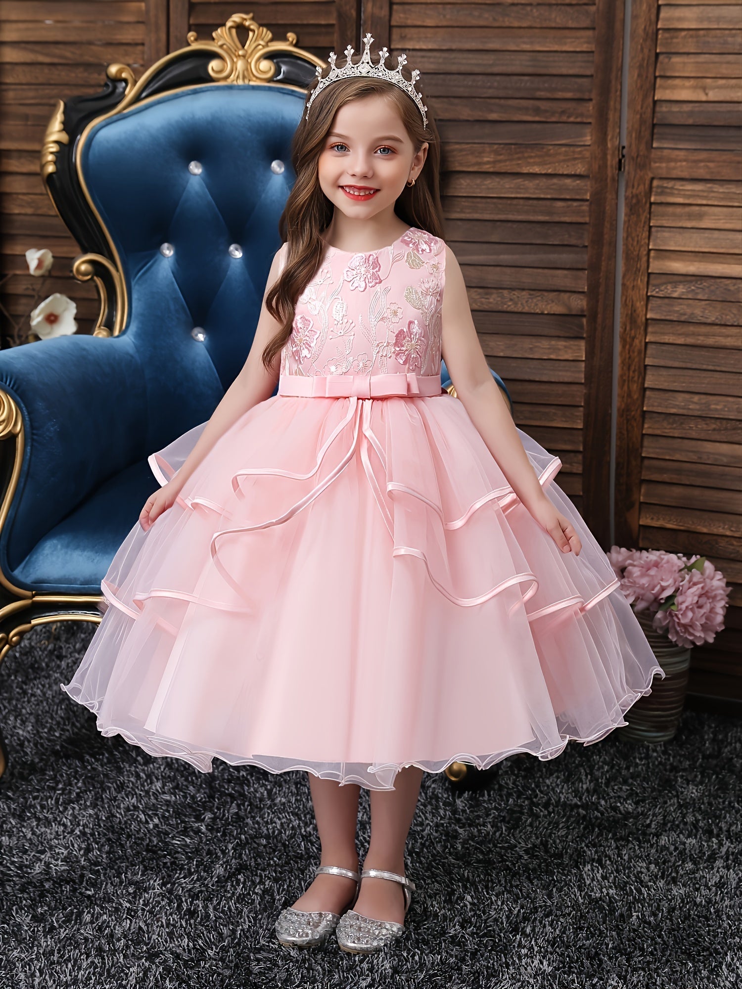 Floral Polyester Dress for Teens Princess Evening Gown