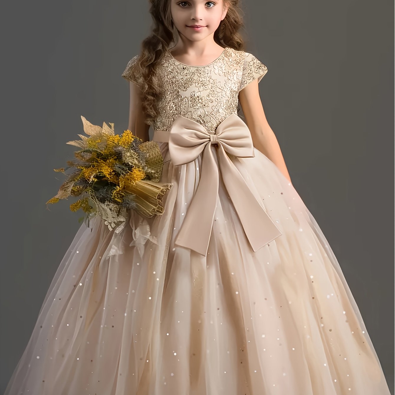Girls Floral Wedding Dress with Bow