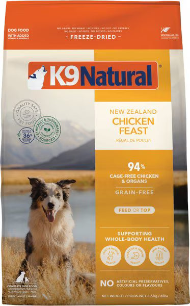 K9 Natural New Zealand Chicken Feast Grain-Free Freeze-Dried Dog Food, 8-lb bag
