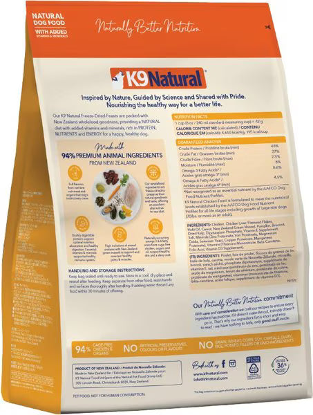 K9 Natural New Zealand Chicken Feast Grain-Free Freeze-Dried Dog Food, 4-lb bag