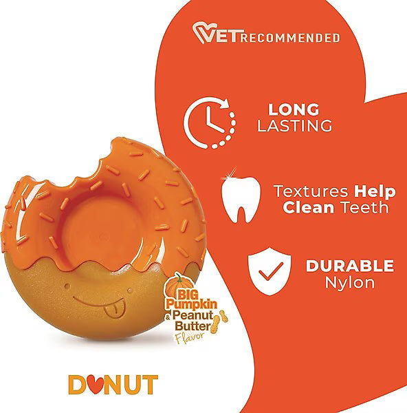 Nylabone Power Chew Donut 70th Birthday Dog Toy, Orange Pumpkin & Peanut Butter, Large