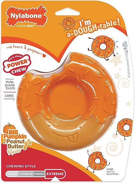 Nylabone Power Chew Donut 70th Birthday Dog Toy, Orange Pumpkin & Peanut Butter, Large