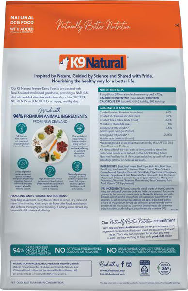 K9 Natural New Zealand Hoki & Beef Feast Grain-Free Freeze-Dried Dog Food, 4-lb bag