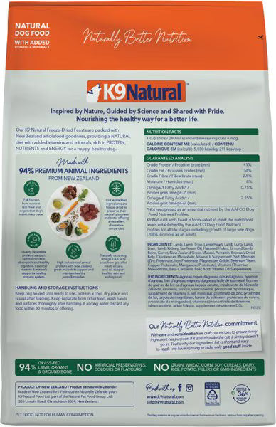 K9 Natural New Zealand Lamb Feast Grain-Free Freeze-Dried Dog Food, 4-lb bag