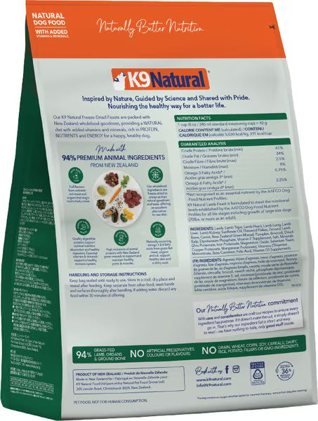 K9 Natural New Zealand Lamb Feast Grain-Free Freeze-Dried Dog Food, 4-lb bag