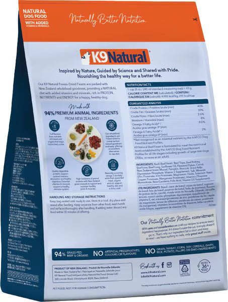 K9 Natural New Zealand Beef Feast Grain-Free Freeze-Dried Dog Food, 4-lb bag
