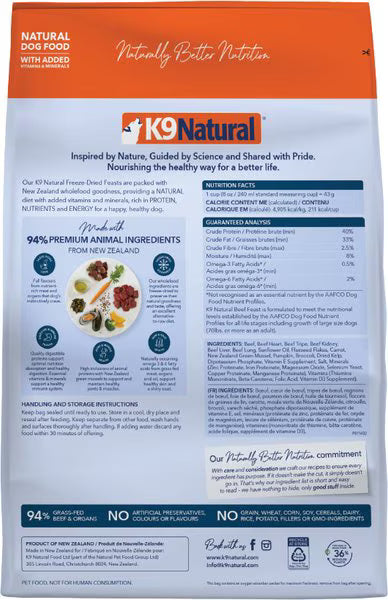 K9 Natural New Zealand Beef Feast Grain-Free Freeze-Dried Dog Food, 4-lb bag