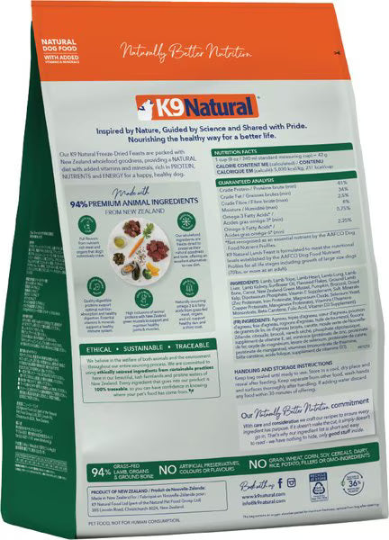 K9 Natural New Zealand Lamb Feast Grain-Free Freeze-Dried Dog Food, 8-lb bag