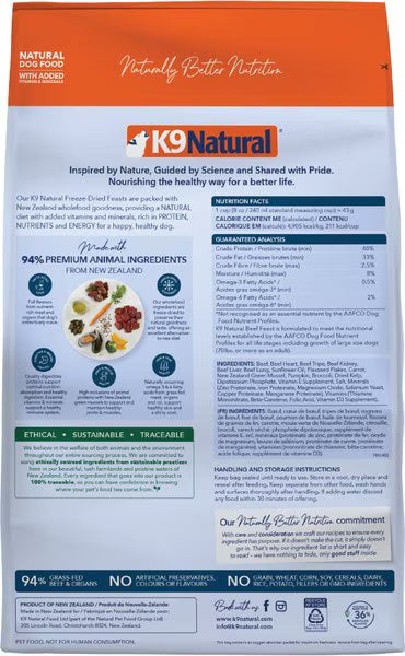 K9 Natural New Zealand Beef Feast Grain-Free Freeze-Dried Dog Food, 8-lb bag
