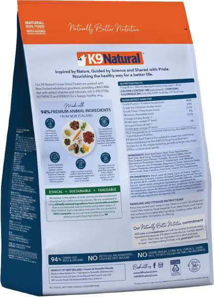 K9 Natural New Zealand Beef Feast Grain-Free Freeze-Dried Dog Food, 8-lb bag