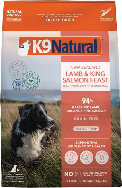 K9 Natural Lamb & King Salmon Grain-Free Freeze-Dried Dog Food, 4-lb bag