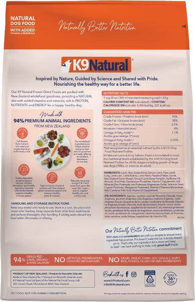 K9 Natural Lamb & King Salmon Grain-Free Freeze-Dried Dog Food, 4-lb bag