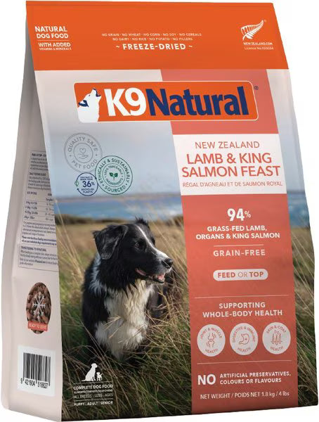 K9 Natural Lamb & King Salmon Grain-Free Freeze-Dried Dog Food, 4-lb bag