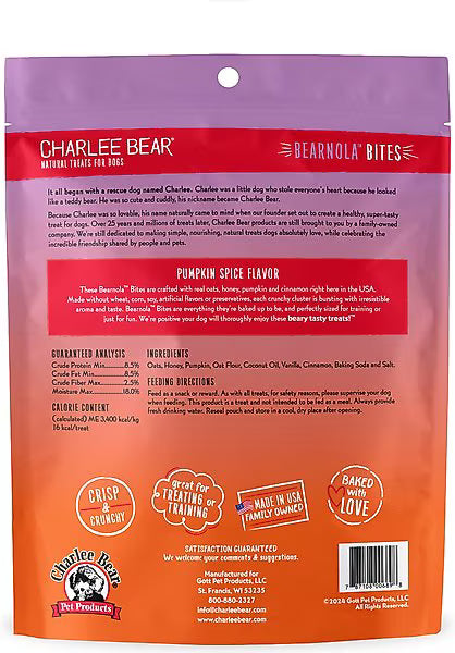 Charlee Bear Bearnola Bites Pumpkin Spice Flavor Dog Treats, 8-oz bag