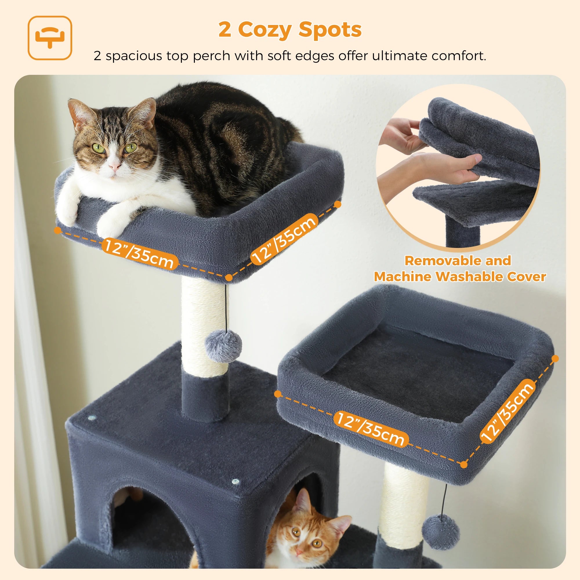 Large cat tree for indoor cats featuring two cozy perches for ultimate comfort