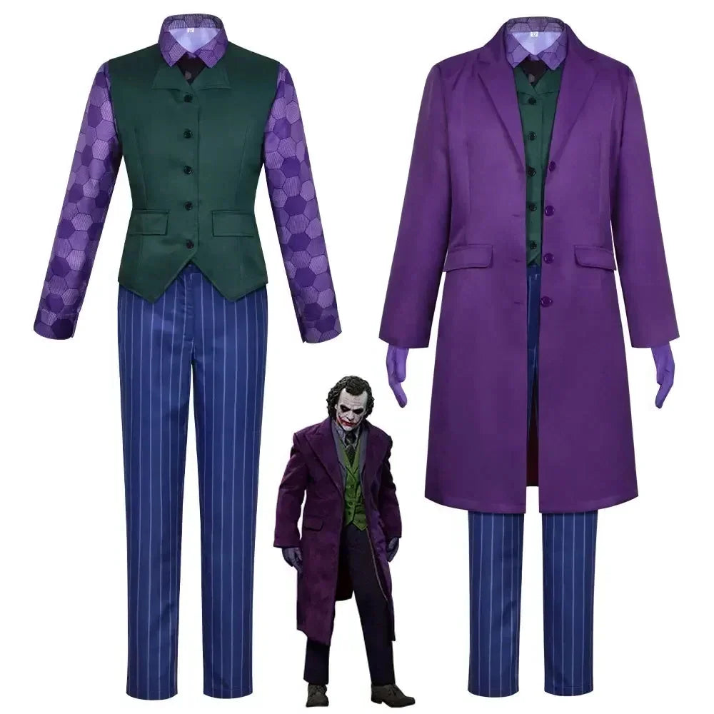 2025 Heath Ledger purple jacket suit with green vest and striped pants for costume events