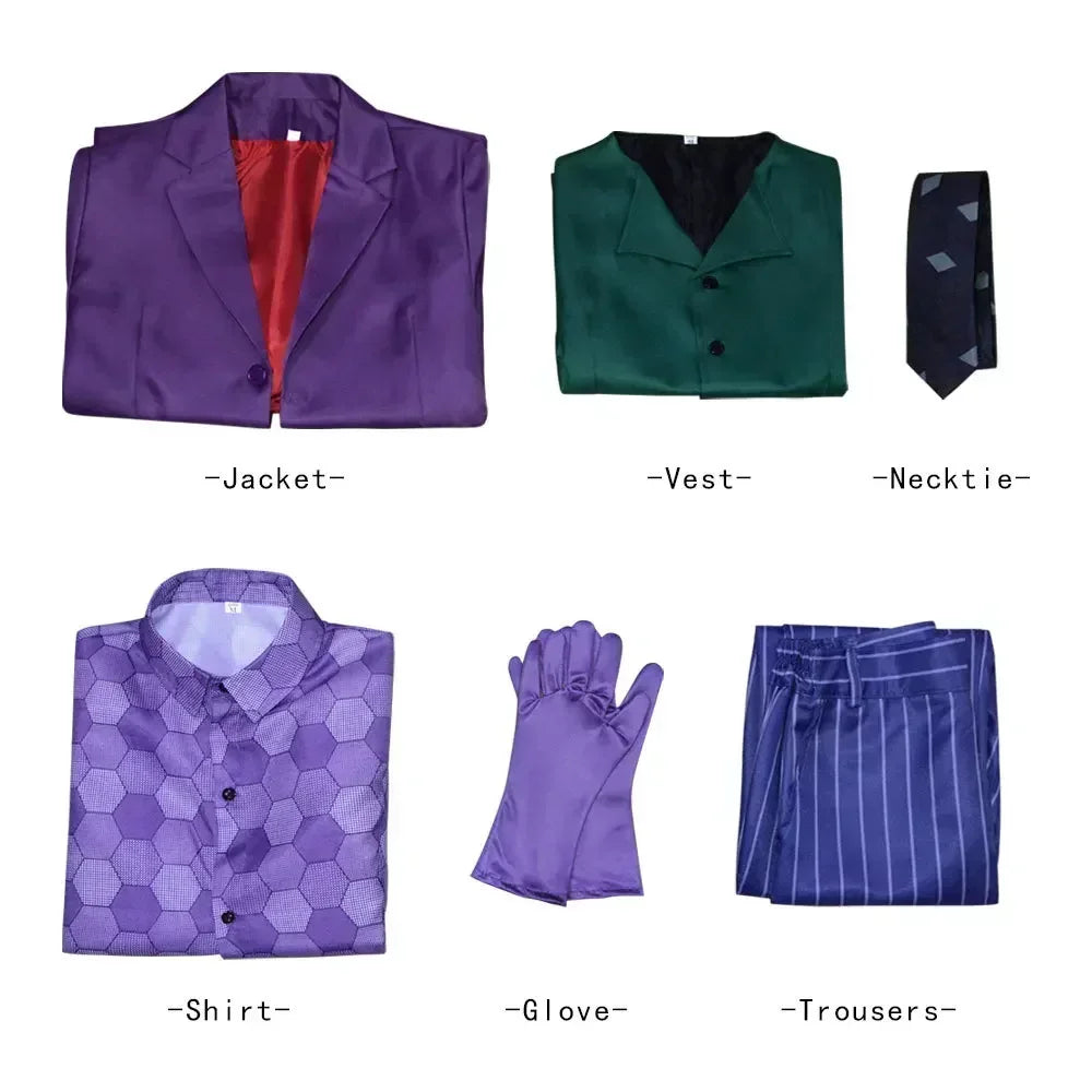 2025 Heath Ledger purple jacket suit including jacket, vest, tie, shirt, glove, and trousers