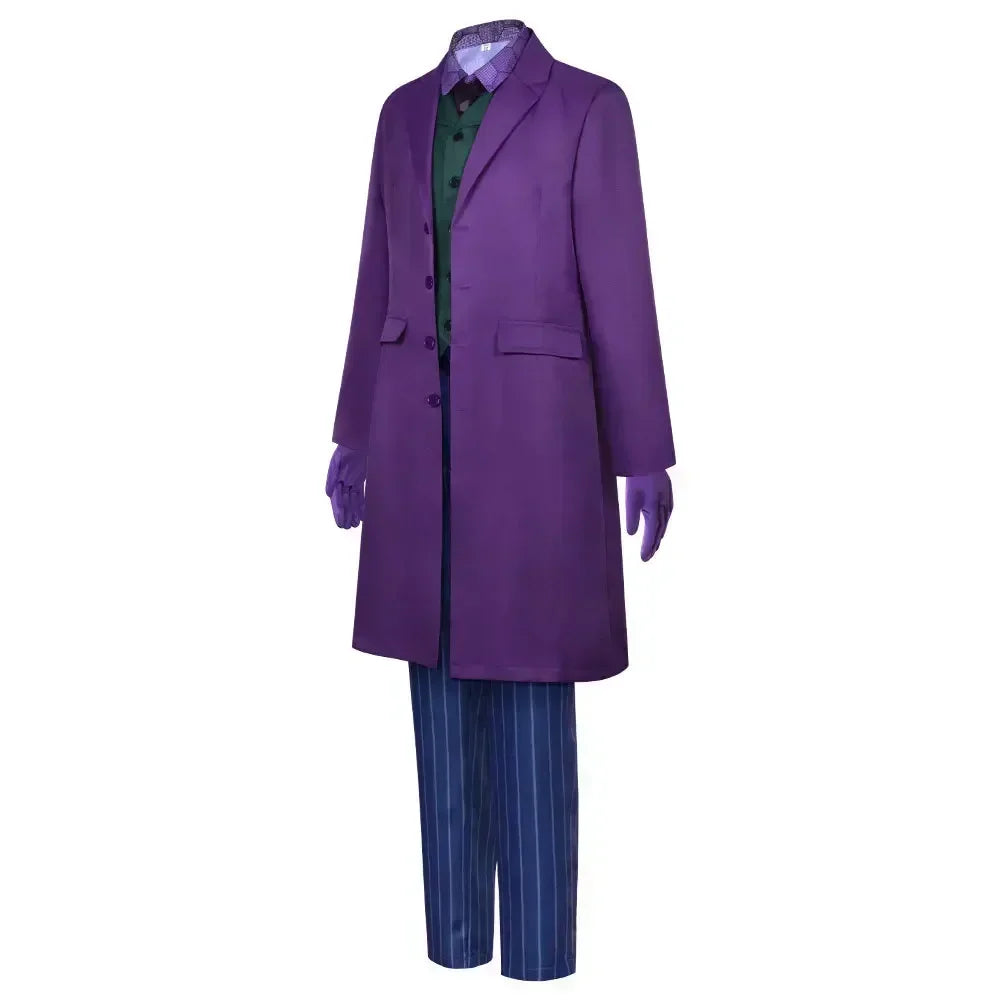 2025 Heath Ledger purple jacket suit with matching pants and gloves inspired by classic villain style