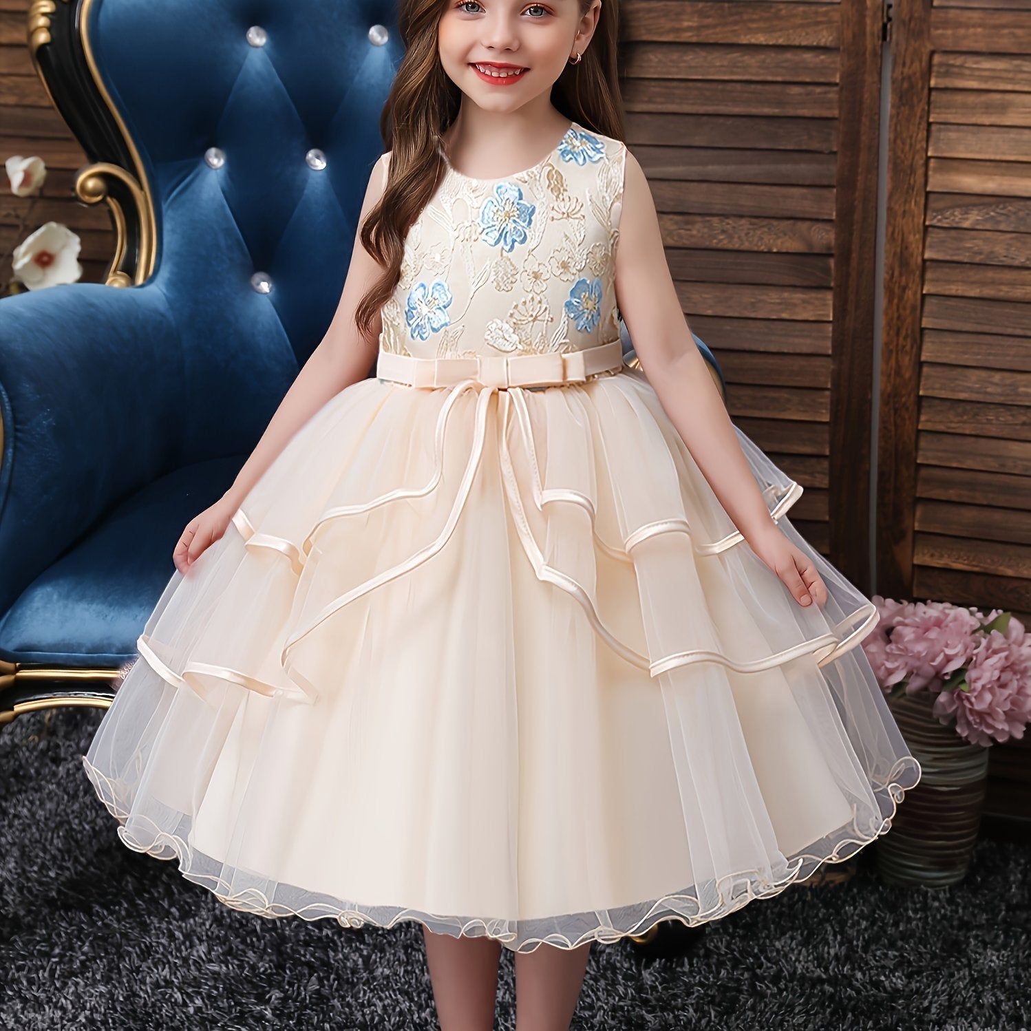 Floral Polyester Dress for Teens Princess Evening Gown