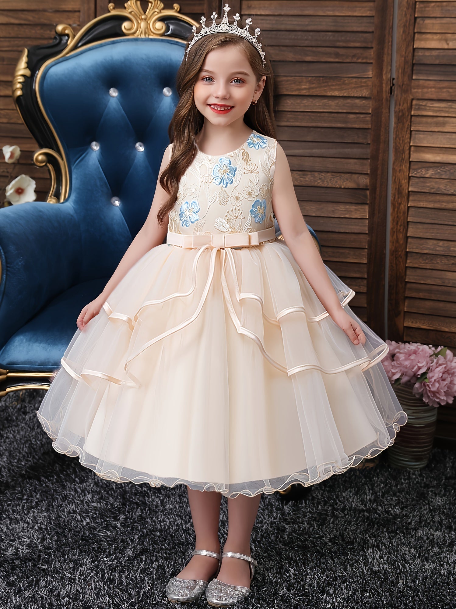 Floral Polyester Dress for Teens Princess Evening Gown