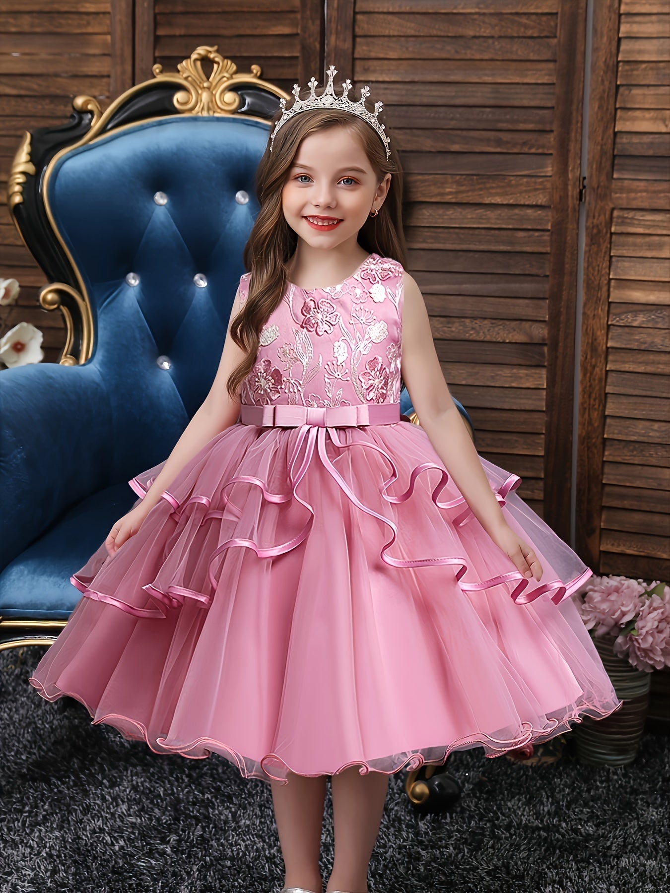 Floral Polyester Dress for Teens Princess Evening Gown