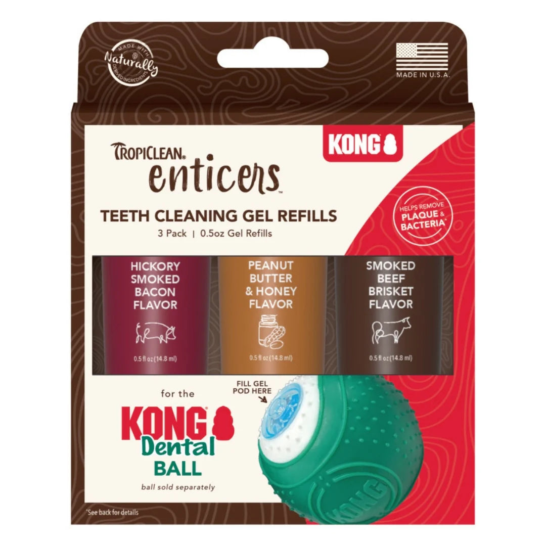 TropiClean Enticers Teeth Cleaning Gel Variety Pack Refill for KONG Dental Ball, 0.5-oz, 3 count