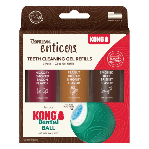 TropiClean Enticers Teeth Cleaning Gel Variety Pack Refill for KONG Dental Ball, 0.5-oz, 3 count