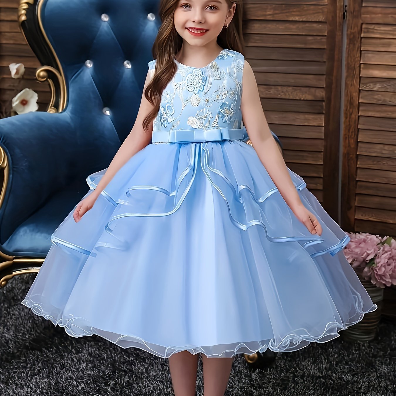 Floral Polyester Dress for Teens Princess Evening Gown
