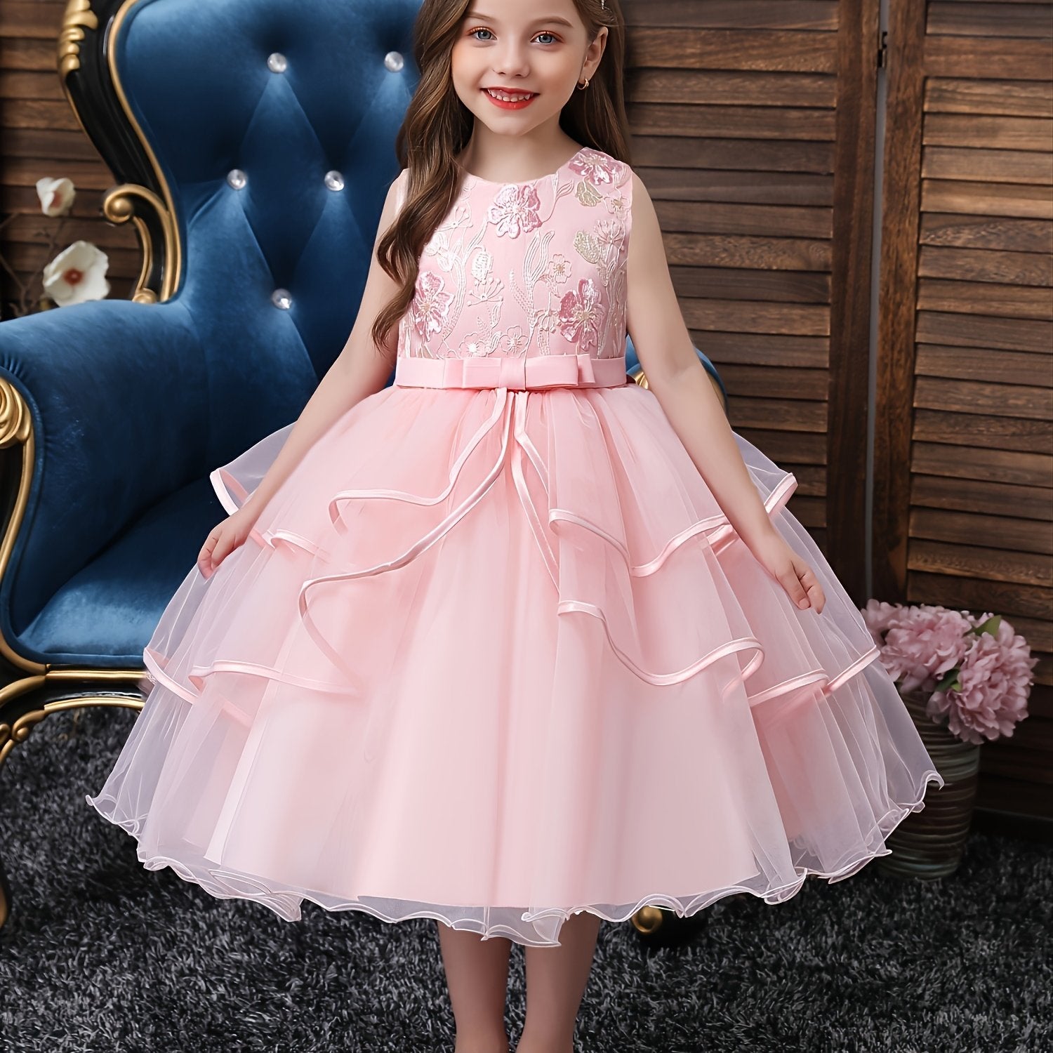 Floral Polyester Dress for Teens Princess Evening Gown