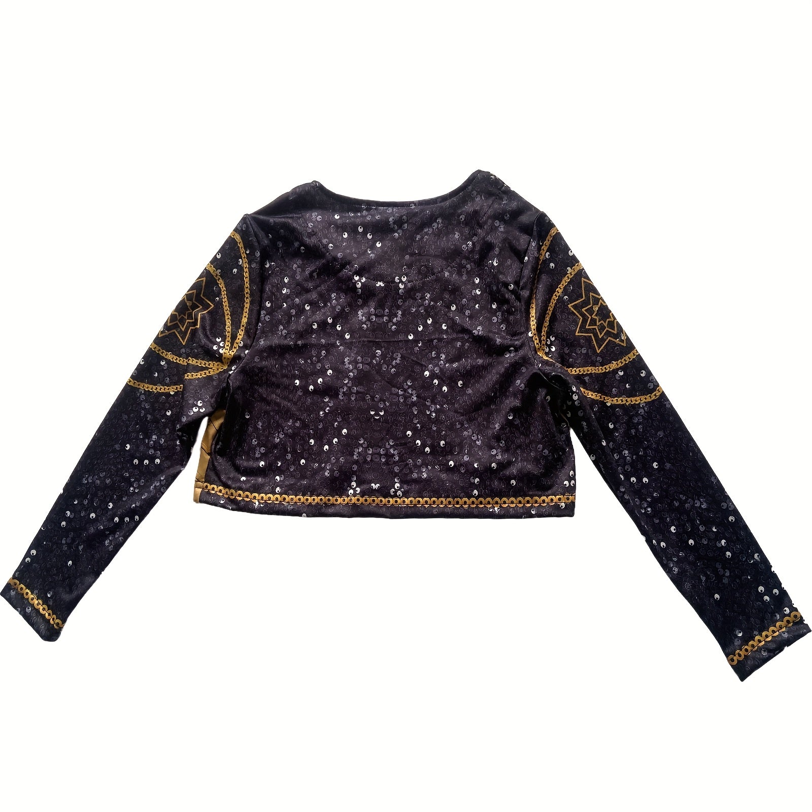 Sparkly black cropped jacket with golden details, perfect for pop star Halloween costume for girls