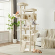 Large 80 inch tall cat tree with multiple levels and cozy spots for climbing and lounging cats