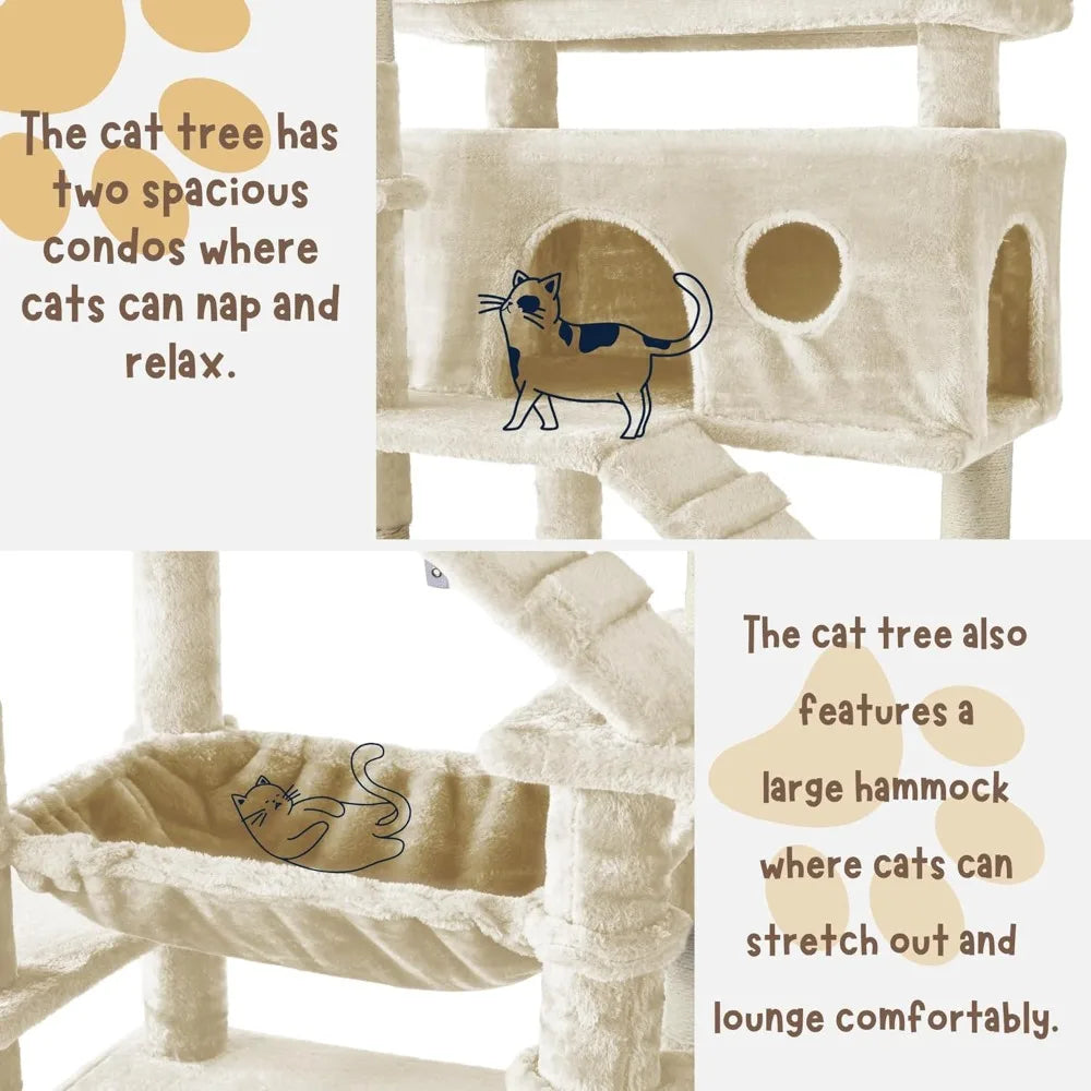 Zoomies & Co 80 inch tall cat tree with spacious condos and a large hammock for relaxing