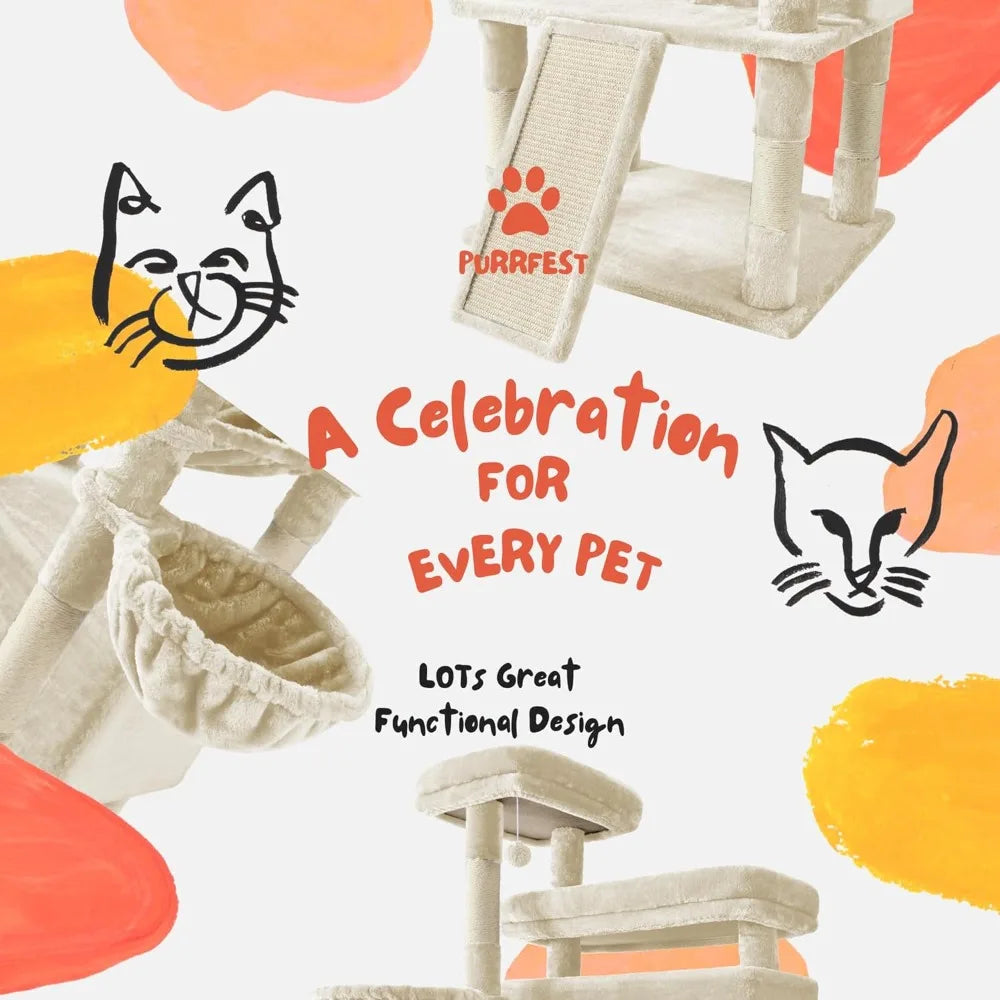 Zoomies & Co 80 inch tall cat tree featuring multiple levels and cozy resting spots for playful cats