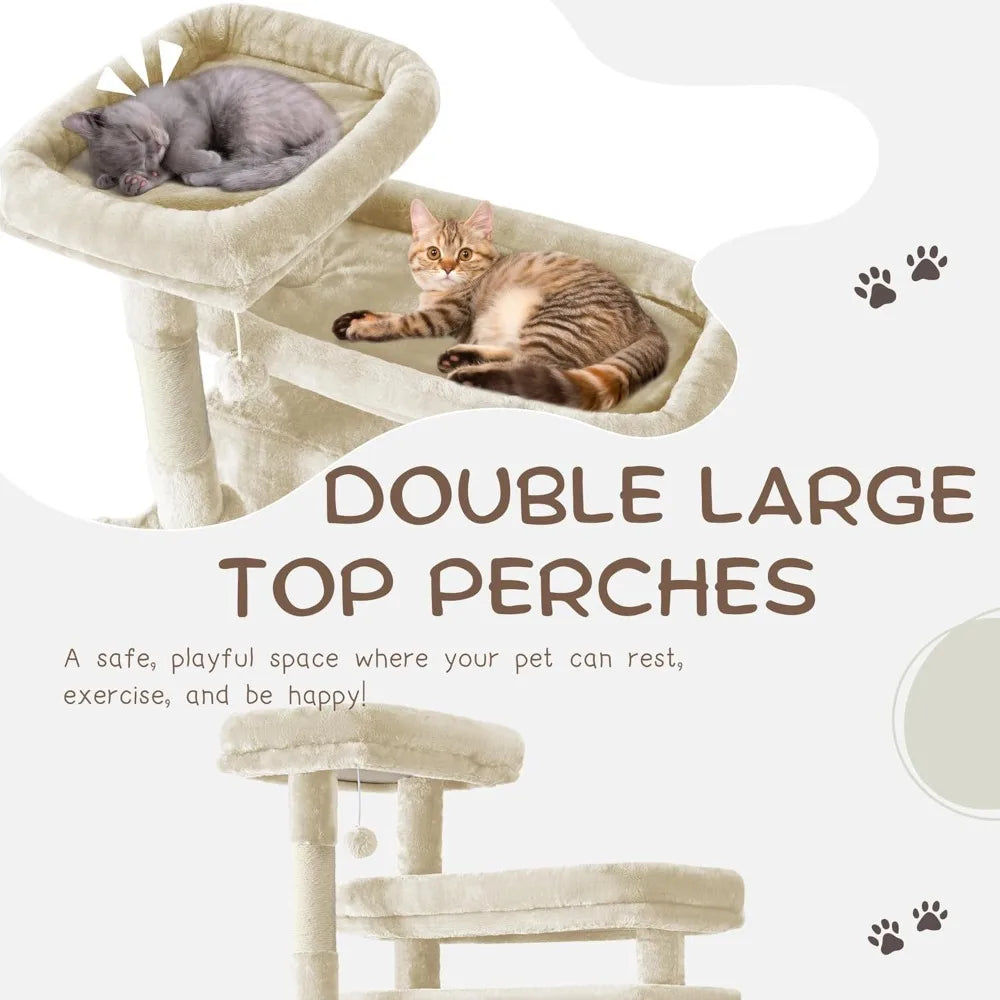80 inch tall cat tree with double large perches for cats to rest and play comfortably