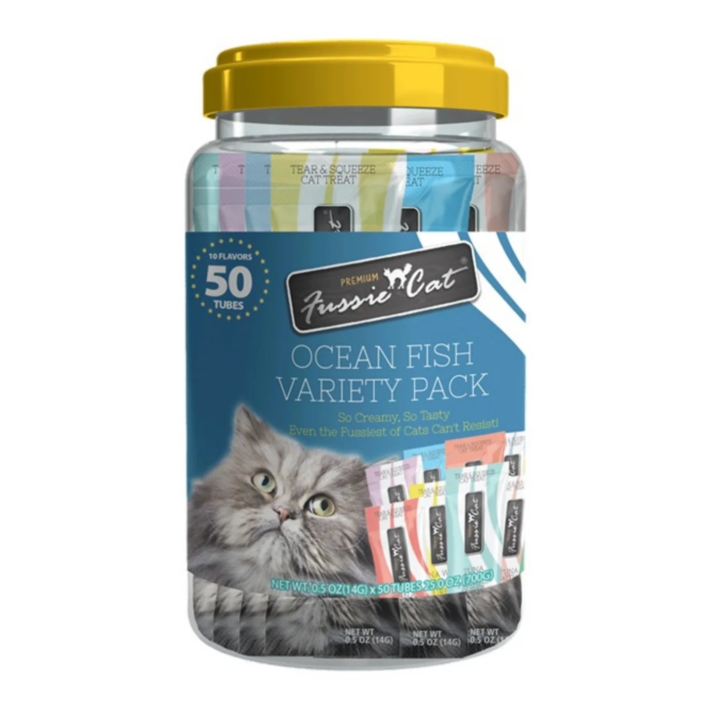 Fussie Cat Puree .5oz. Ocean Fish Variety Pack 50Ct