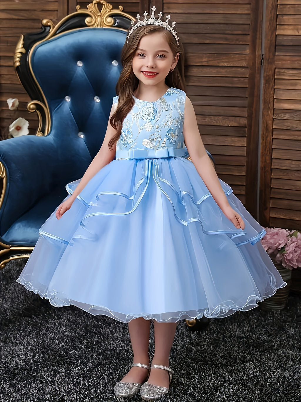 Floral Polyester Dress for Teens Princess Evening Gown