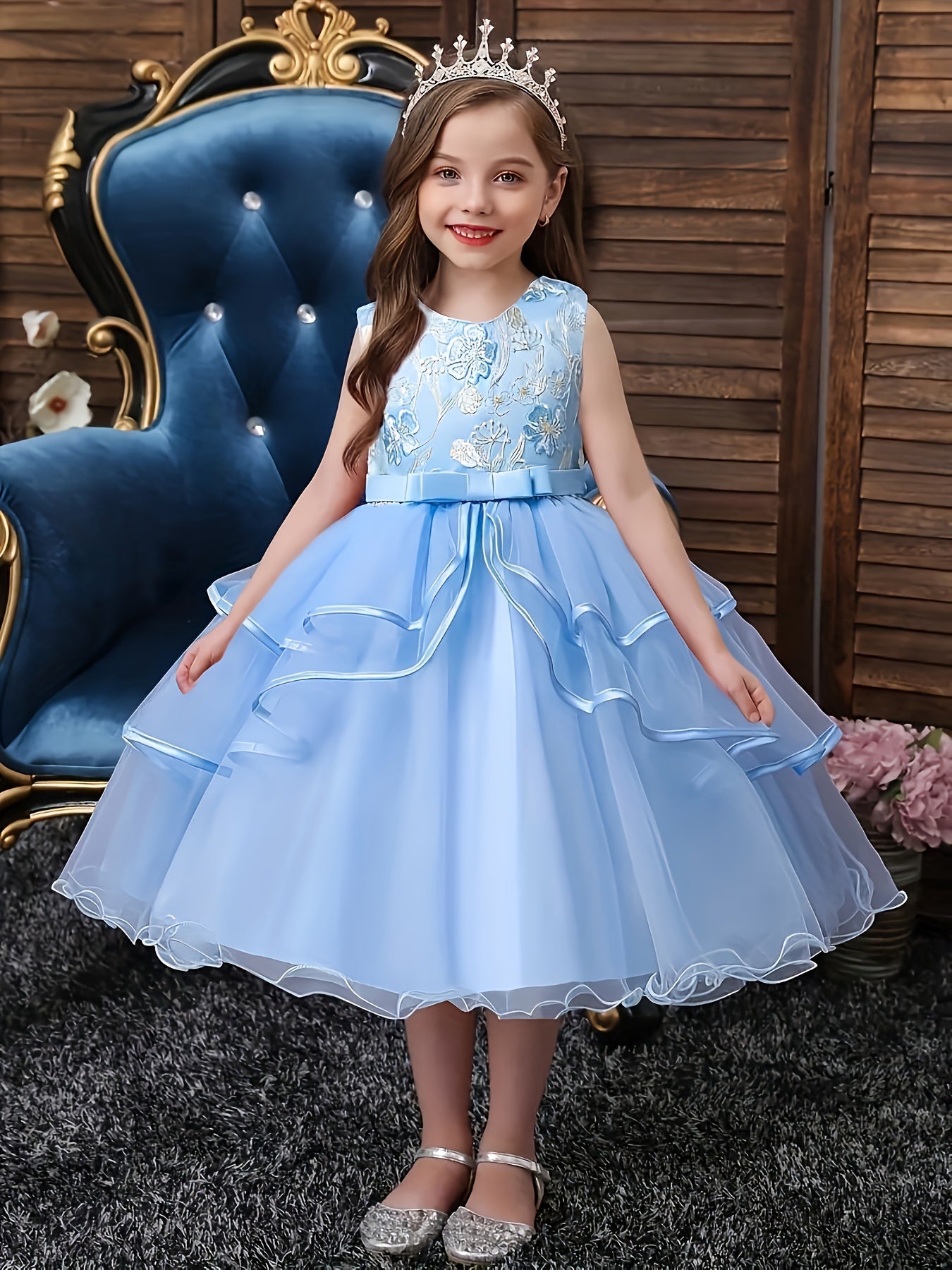 Floral Polyester Dress for Teens Princess Evening Gown