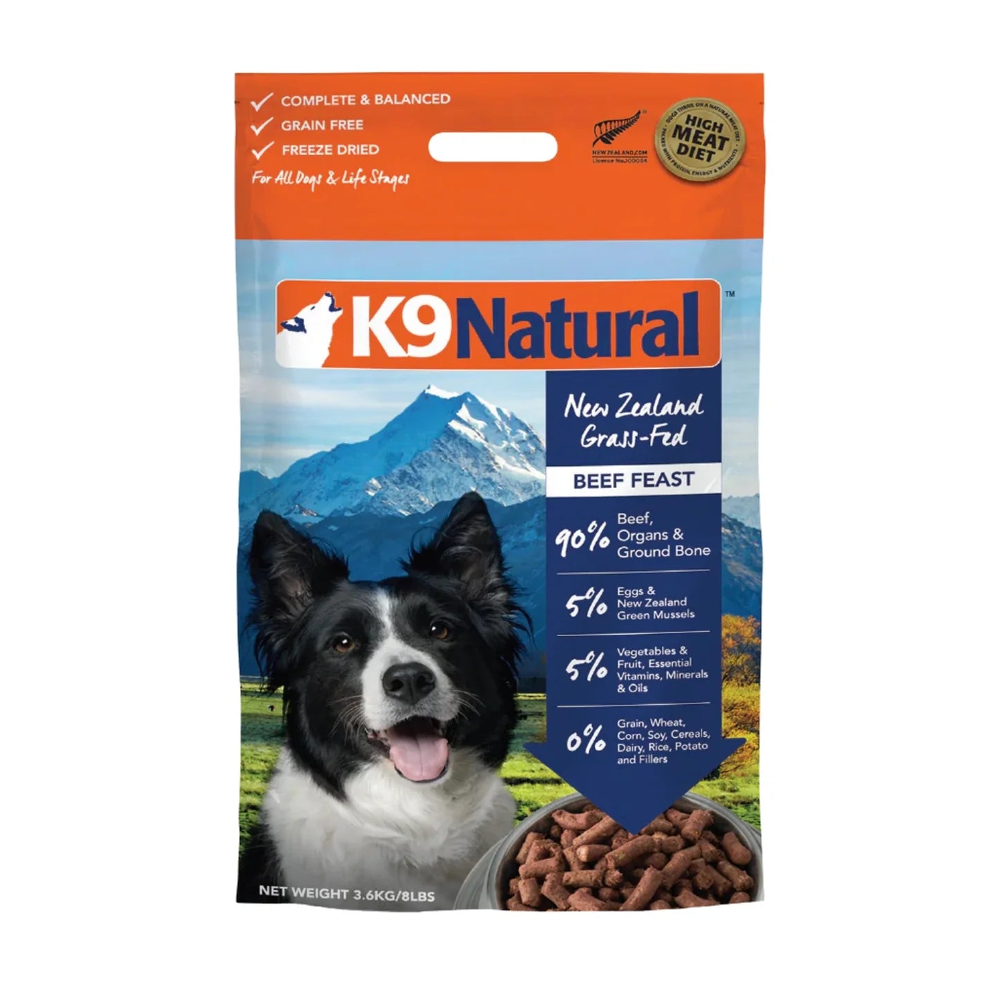K9 Natural New Zealand Beef Feast Grain-Free Freeze-Dried Dog Food, 8-lb bag