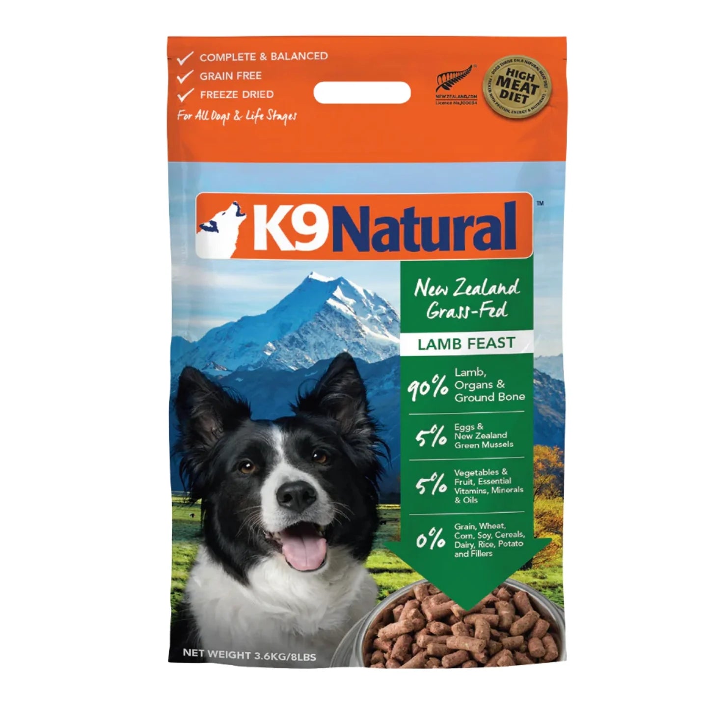 K9 Natural New Zealand Lamb Feast Grain-Free Freeze-Dried Dog Food, 8-lb bag