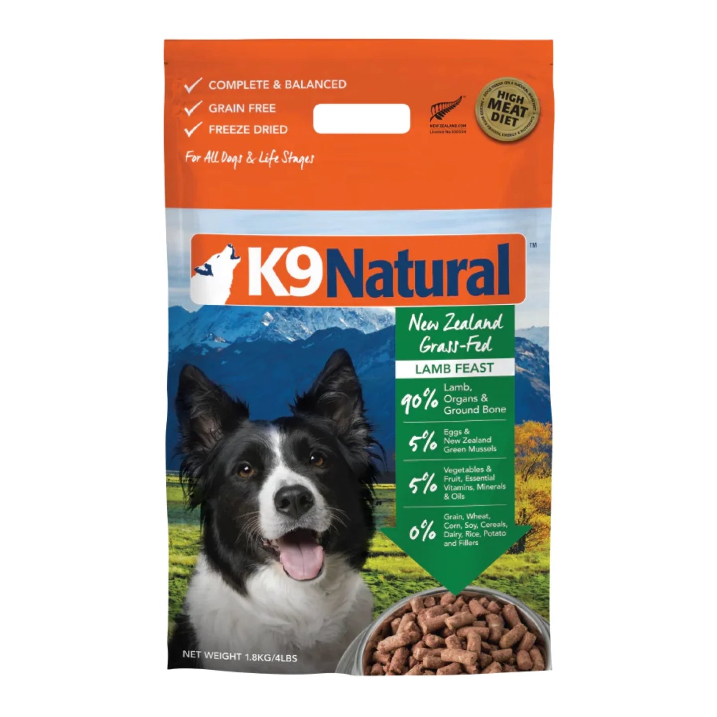K9 Natural New Zealand Lamb Feast Grain-Free Freeze-Dried Dog Food, 4-lb bag