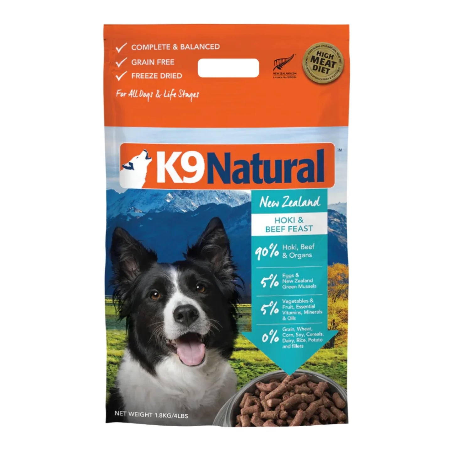 K9 Natural New Zealand Hoki & Beef Feast Grain-Free Freeze-Dried Dog Food, 4-lb bag