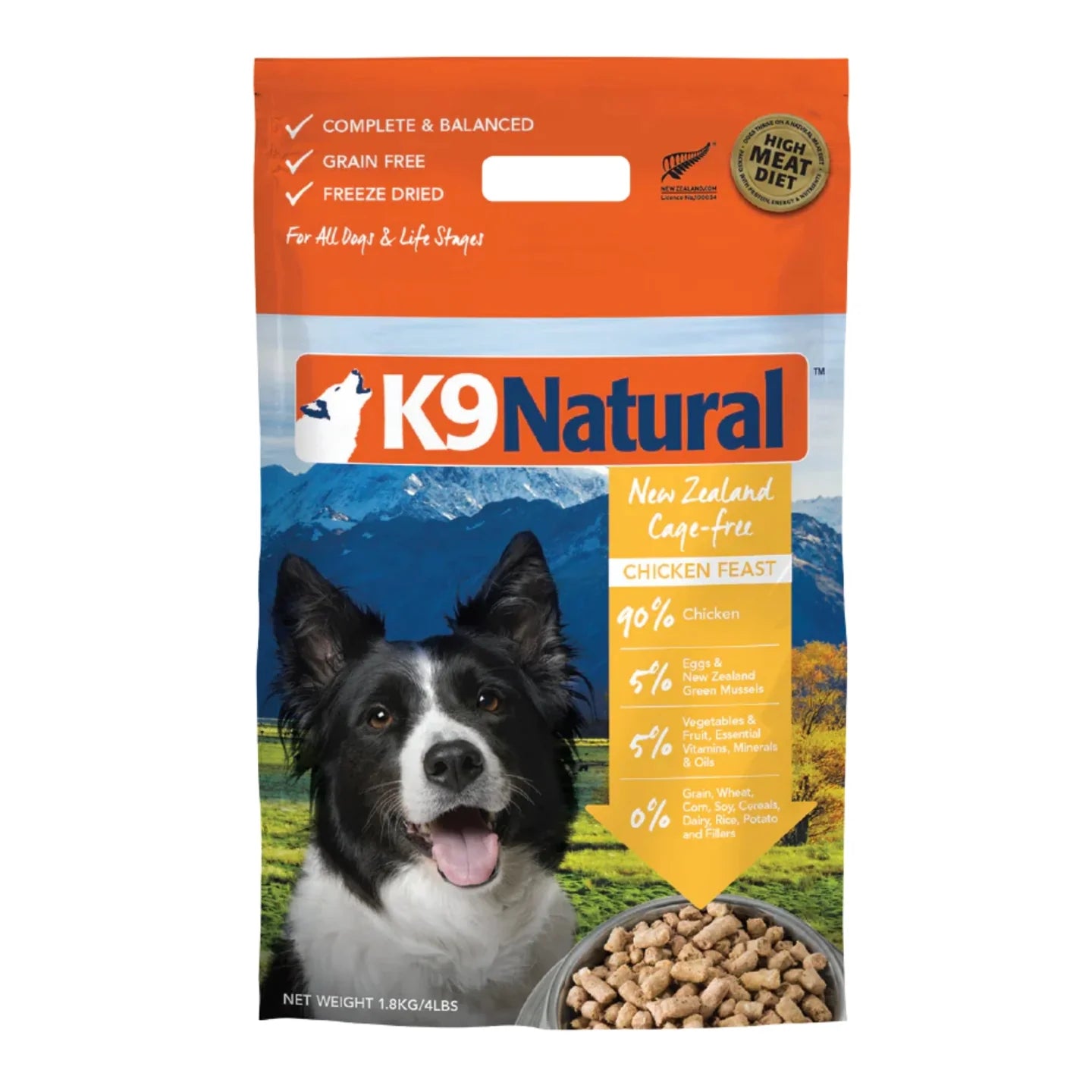 K9 Natural New Zealand Chicken Feast Grain-Free Freeze-Dried Dog Food, 4-lb bag