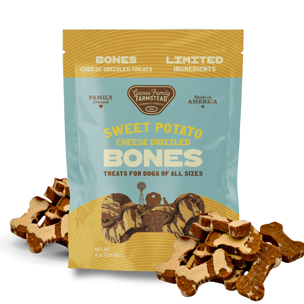 Cheese Drizzled Sweet Potato Bones
