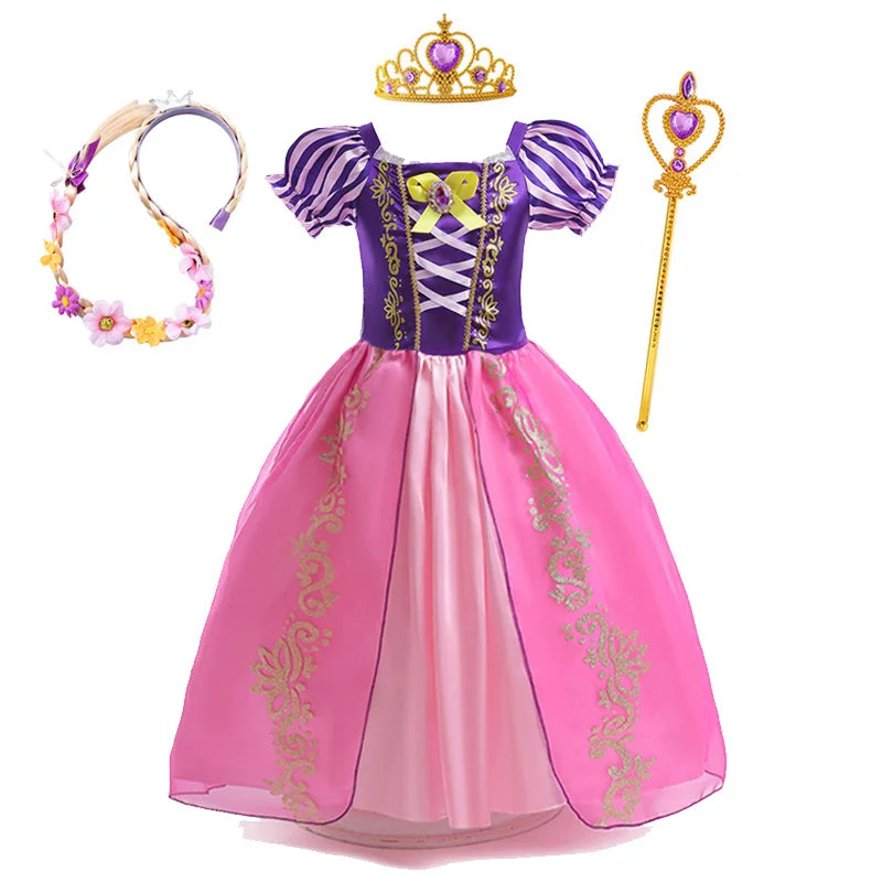 Disney Rapunzel Costume Dress with Accessories including a Crown and Wand for Little Girls