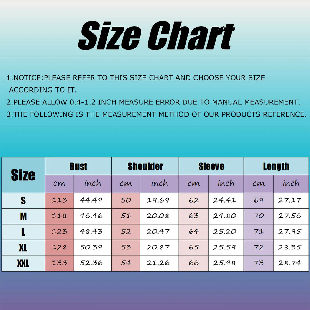 Size chart for Zoomies & Co cat carrier kangaroo pocket sweatshirt displaying various sizes and measurements