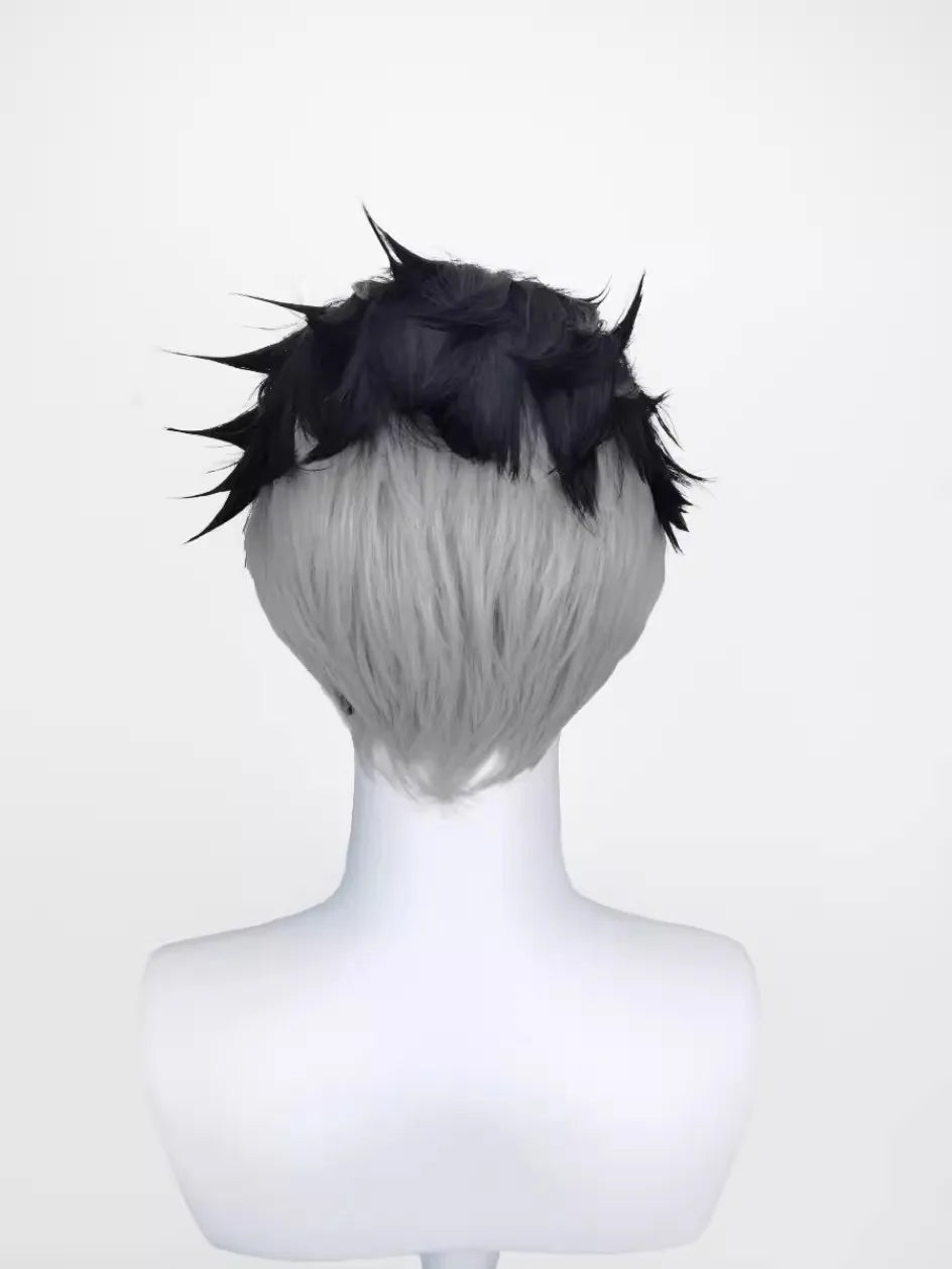 Himejima Gyomei cosplay weapon displayed on a mannequin showcasing spiky black and gray hair features