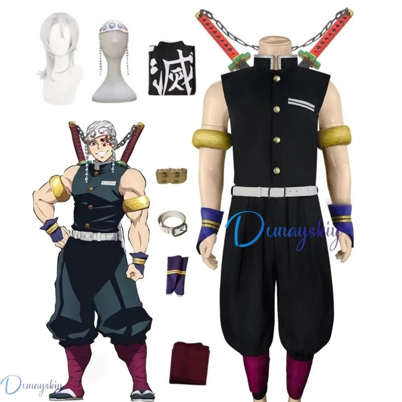 Demon Slayer Uzui Tengen wig and uniform set including sword accessories for cosplay