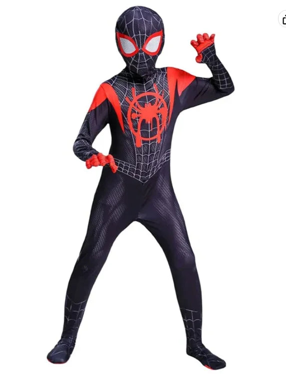 Kids Spiderman superhero Halloween costume with iconic red and black design, perfect for dress-up and parties