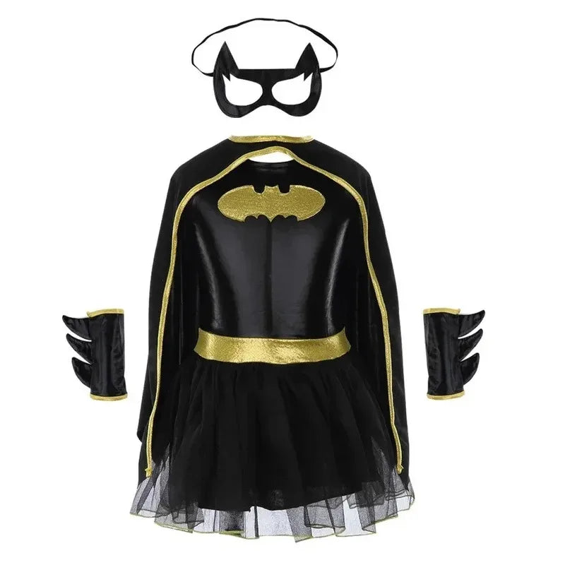 Zoomies & Co Batgirl costume for girls with cape, tutu skirt, and mask for dress-up fun
